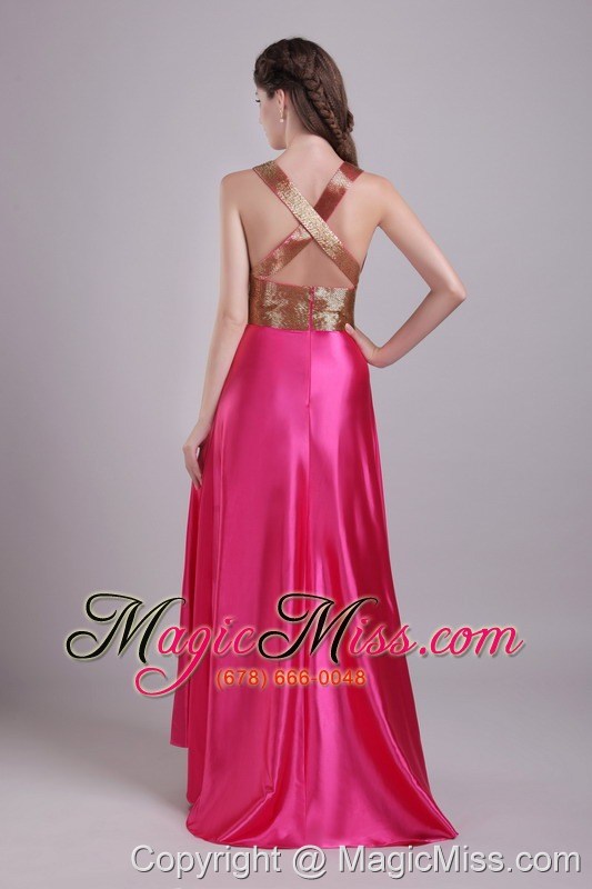 wholesale hot pink empire v-neck floor-length taffeta sash prom / evening dress