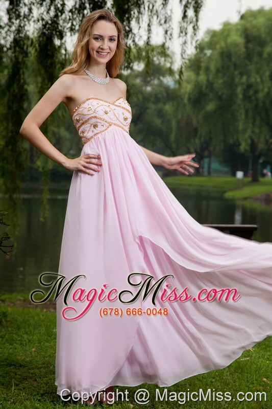 wholesale pink empire sweetheart floor-length chiffon beading prom dress