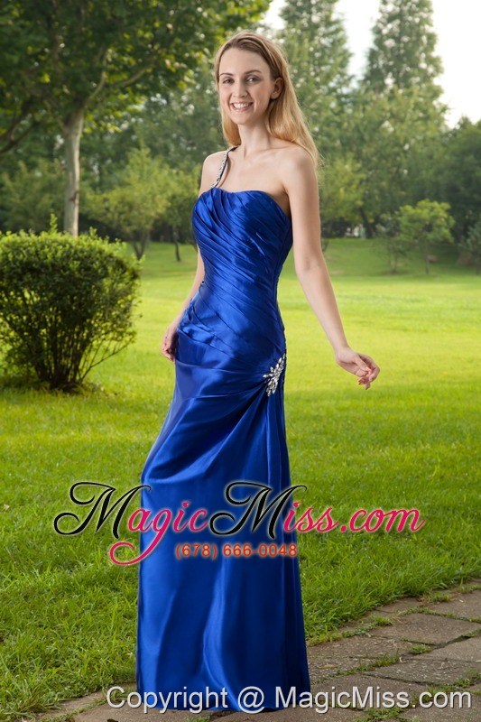 wholesale blue column one shoulder floor-length taffeta beading prom dress