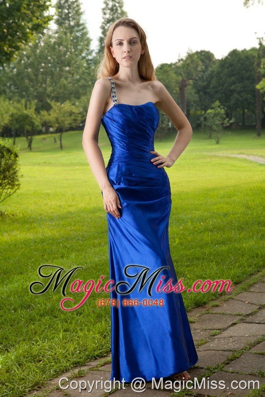 wholesale blue column one shoulder floor-length taffeta beading prom dress