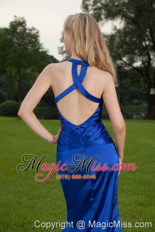 wholesale blue mermaid v-neck brush train chiffon ruch prom / celebrity dress