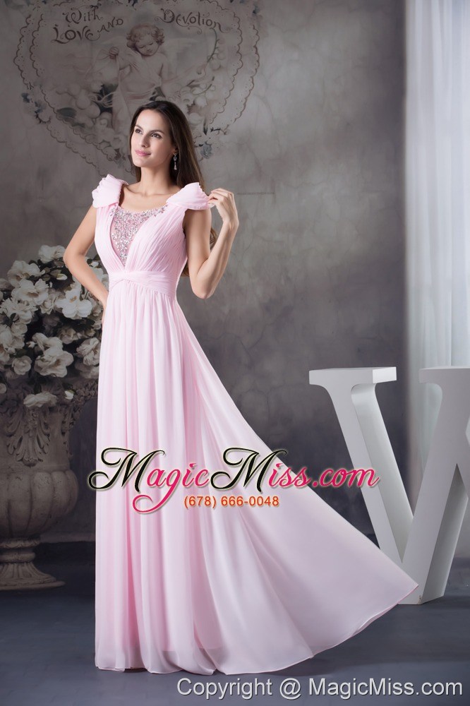 wholesale empire prom dress with long beading cap sleeves scoop neck