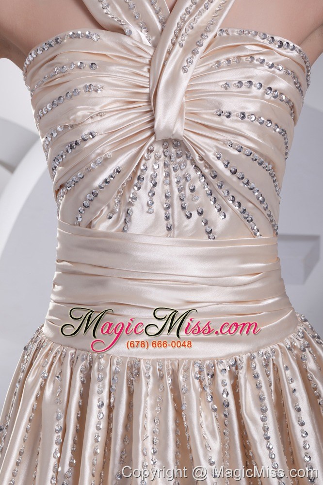 wholesale straps beading satin champagne prom dress