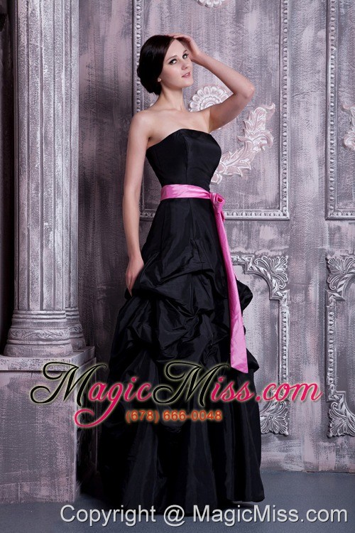 wholesale informal black a-line strapless evening dress taffeta sash and pick-ups floor-length