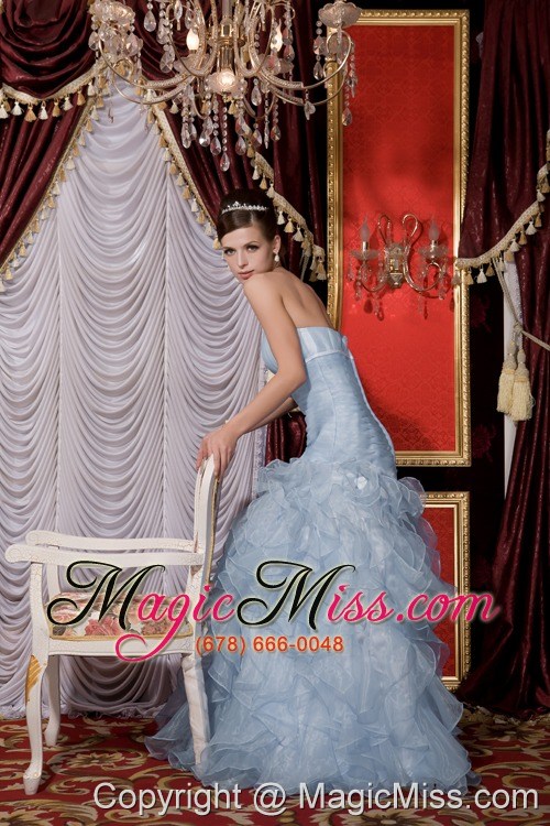 wholesale 2013 baby blue prom / evening dress mermaid strapless organza belt and ruffles floor-length