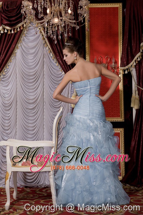 wholesale 2013 baby blue prom / evening dress mermaid strapless organza belt and ruffles floor-length