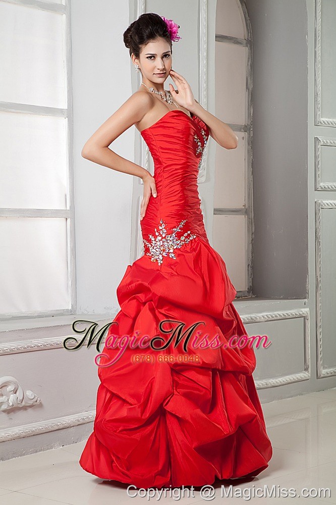 wholesale sweet red mermaid prom dress sweetheart beading floor-length taffeta
