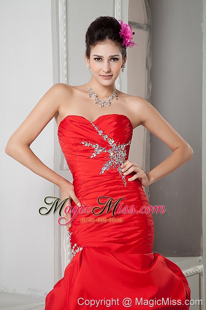 wholesale sweet red mermaid prom dress sweetheart beading floor-length taffeta