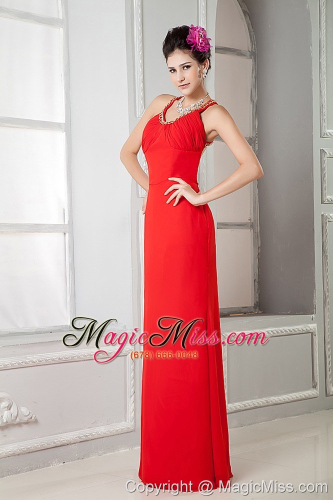 wholesale red column scoop floor-length chiffon beading prom dress