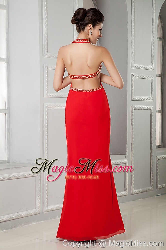 wholesale red column scoop floor-length chiffon beading prom dress