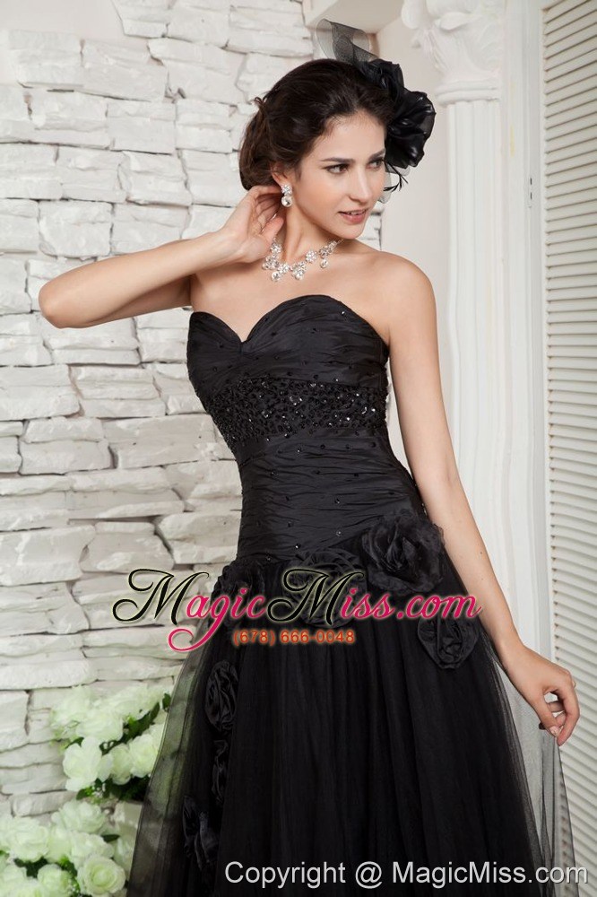 wholesale black empire sweetheart floor-length tulle beading and hand made flowers prom / evening dress