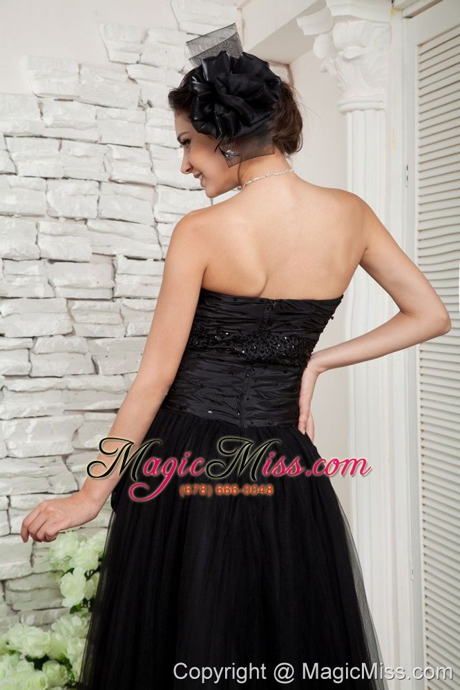 wholesale black empire sweetheart floor-length tulle beading and hand made flowers prom / evening dress