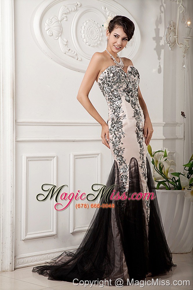 wholesale brand new champagne column evening dress sweetheart tulle and satin appliques with beading
