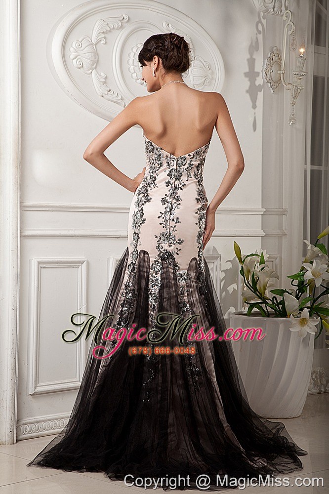 wholesale brand new champagne column evening dress sweetheart tulle and satin appliques with beading