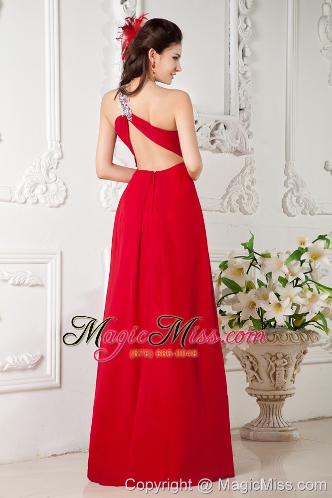 wholesale red empire one shoulder brush train chiffon appliques prom / evening dress