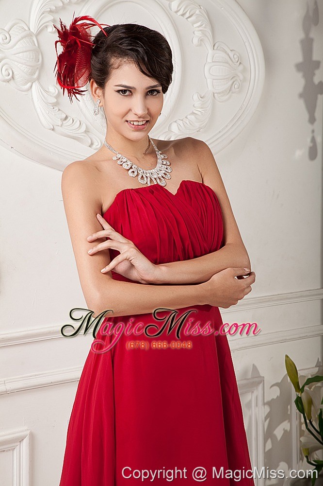 wholesale red a-line / princess sweetheart knee-length chiffon ruch bridesmaid dress