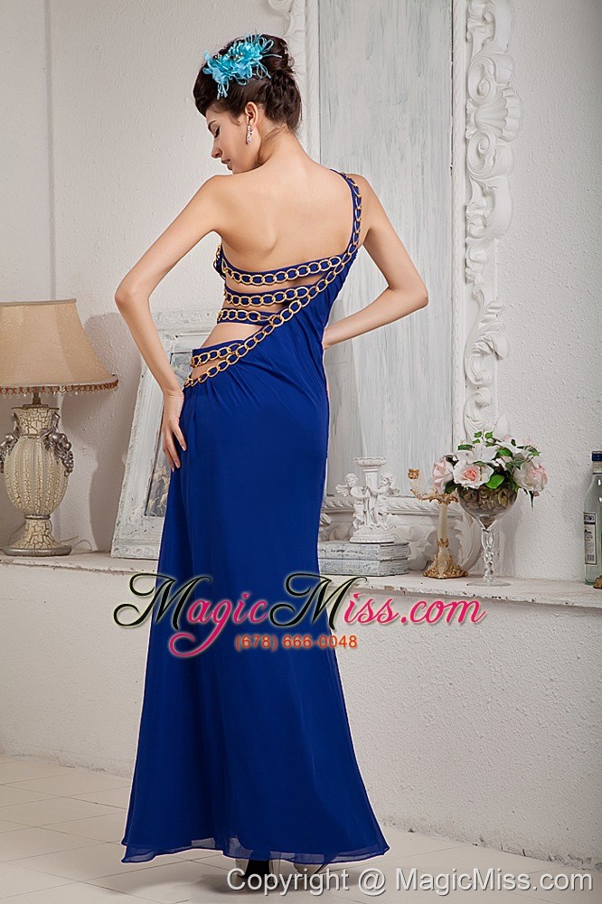 wholesale royal blue empire one shoulder ankle-length chiffon ruch prom dress