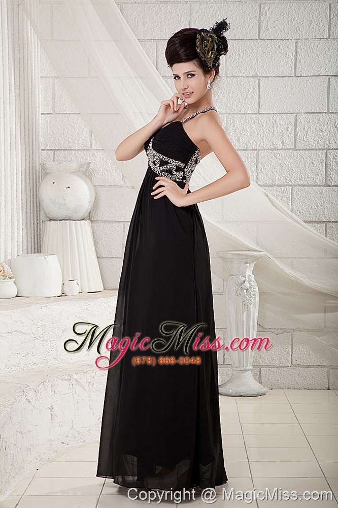 wholesale popular black empire evening dress straps chiffon beading floor-length
