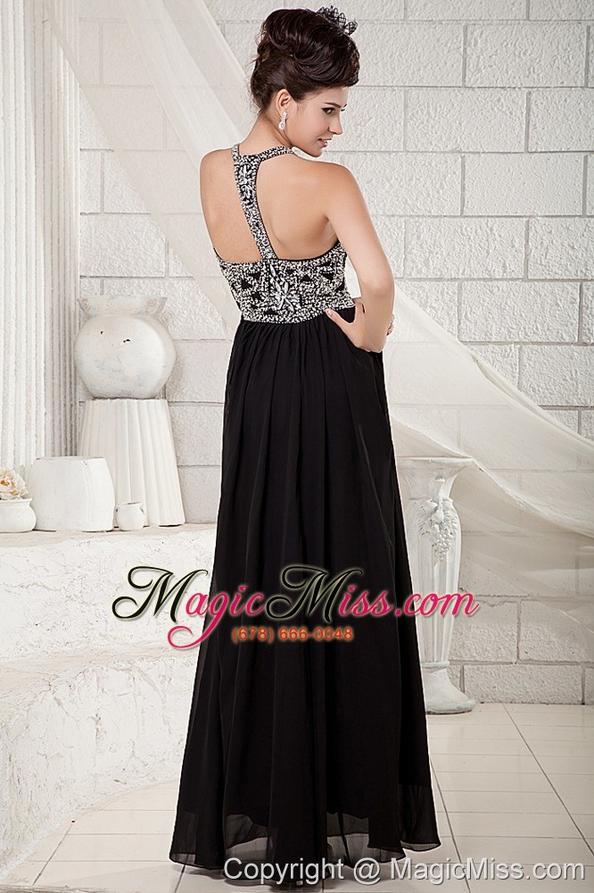 wholesale popular black empire evening dress straps chiffon beading floor-length