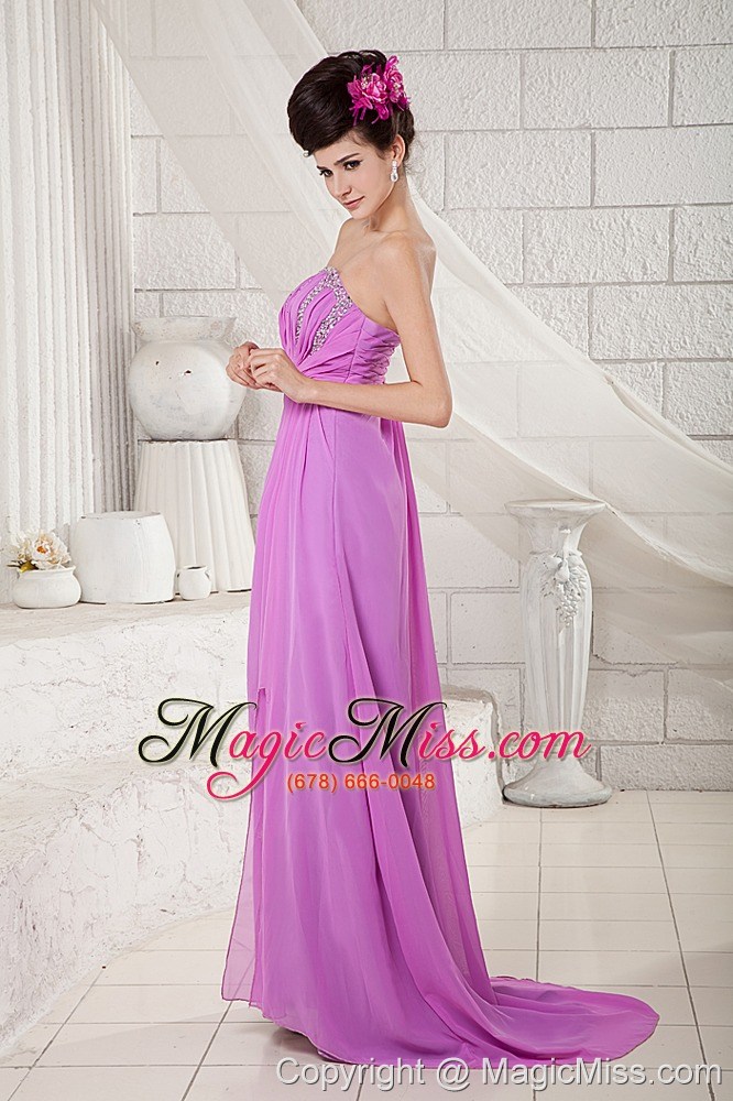 wholesale lavender empire strapless chiffon beading prom dress