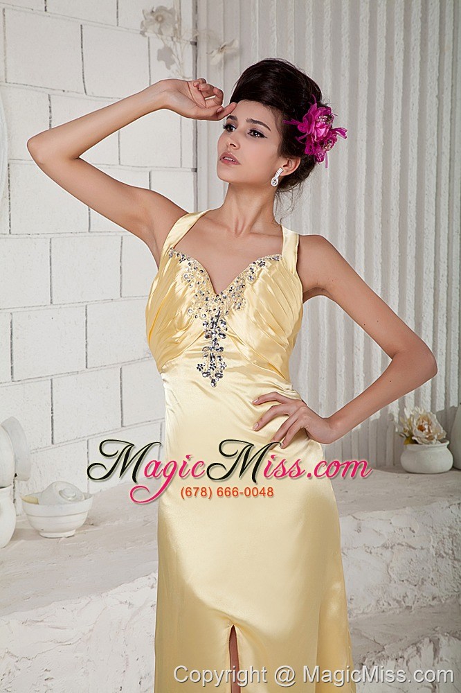wholesale gold empire straps brush train taffeta beading prom dress