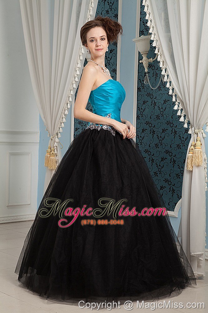 wholesale blue and black a-line sweetheart floor-length organza and tullea beading prom dress