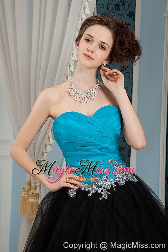 wholesale blue and black a-line sweetheart floor-length organza and tullea beading prom dress