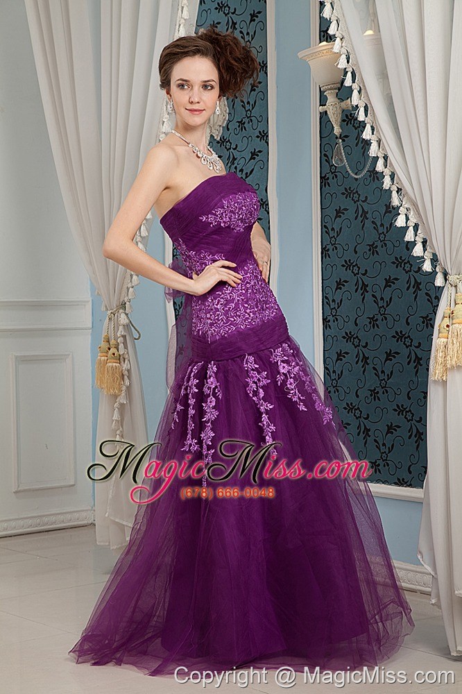 wholesale elegant purple column strapless floor-length tulle embroidery prom dress