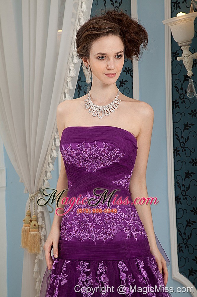 wholesale elegant purple column strapless floor-length tulle embroidery prom dress