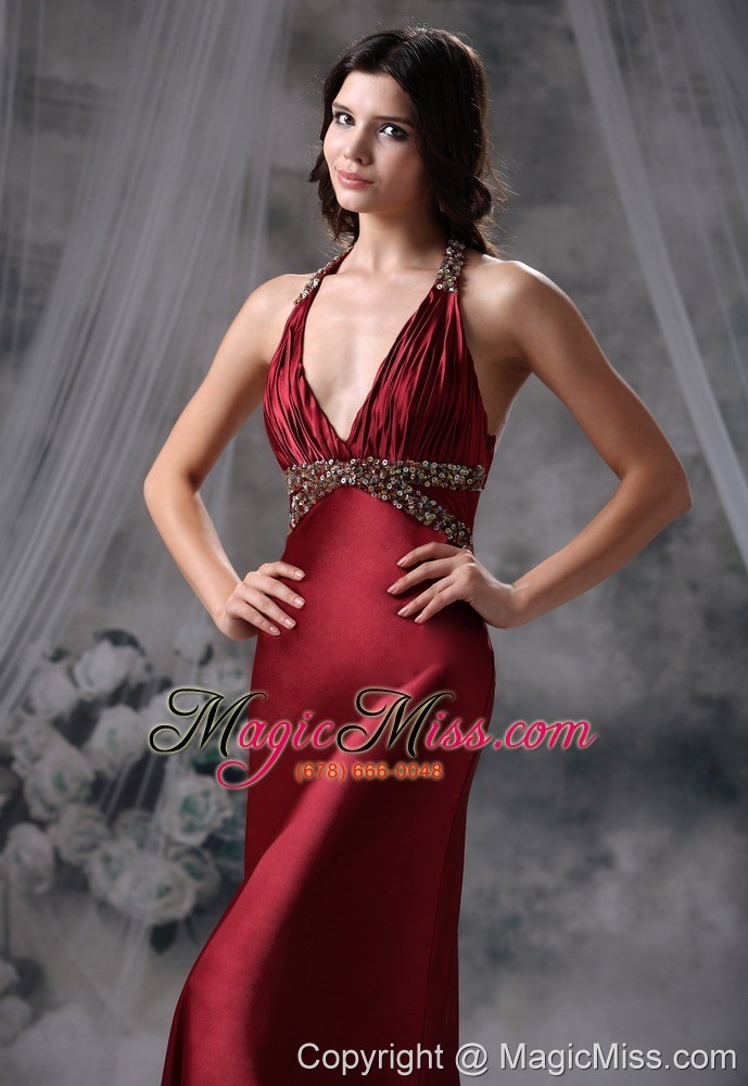 wholesale jefferson iowa beaded decorate halter and wasit floor-length wine red prom / evening dress for 2013