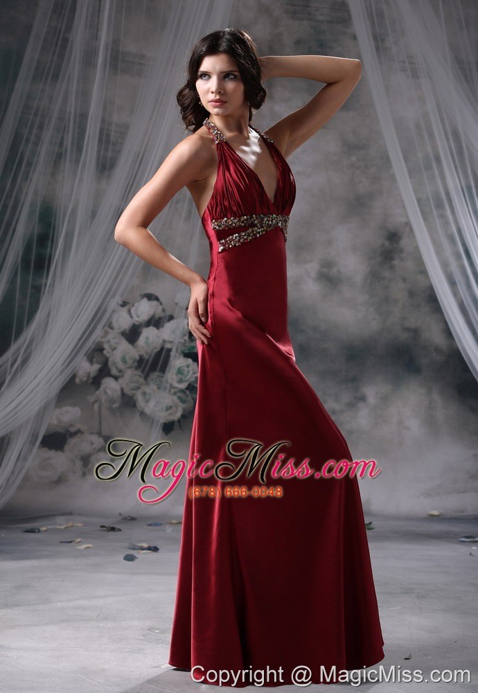 wholesale jefferson iowa beaded decorate halter and wasit floor-length wine red prom / evening dress for 2013