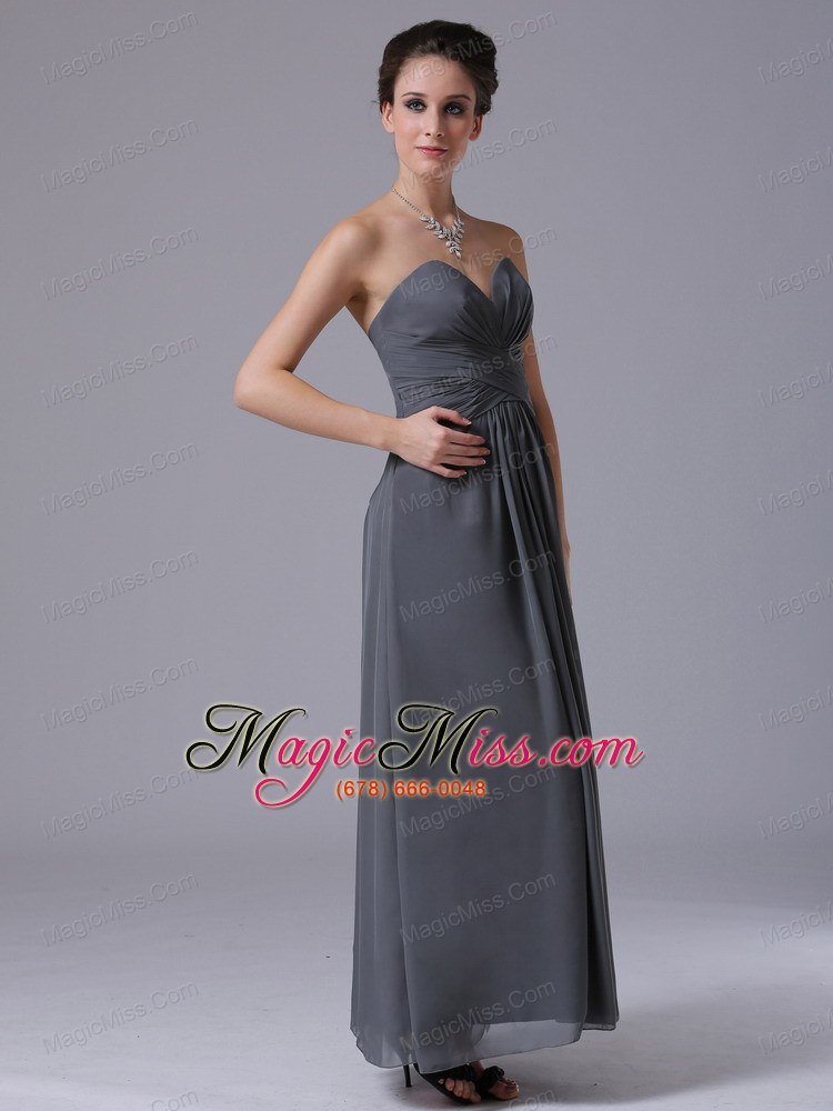 wholesale grey sweetheart simple chiffon ankle-length homecoming bridesmaid dress