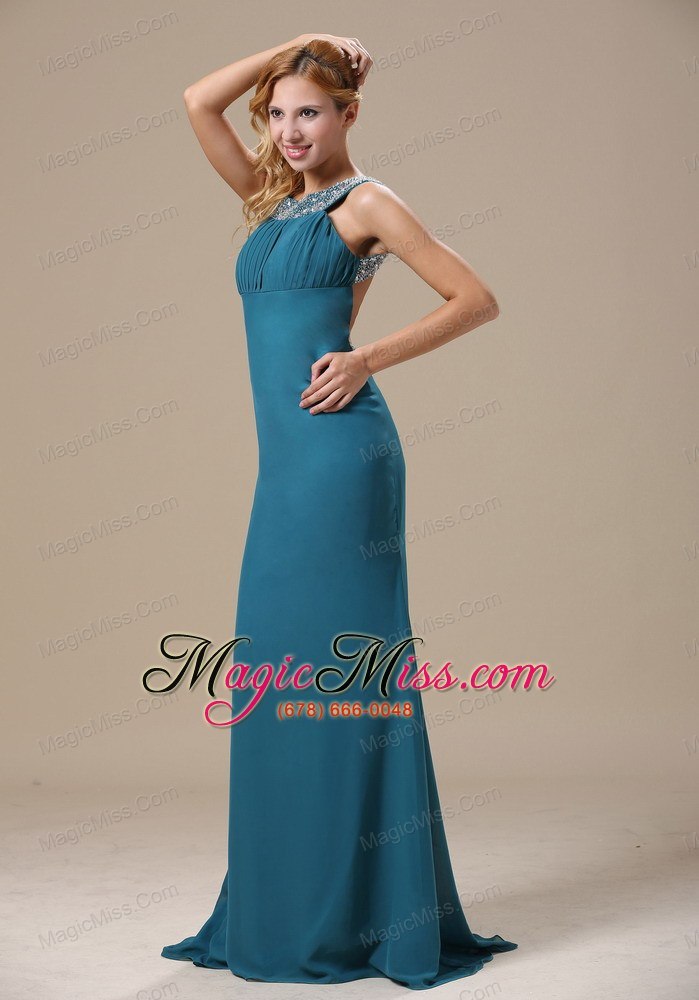 wholesale teal scoop mother of the brides dress with beaded decorate shoulder in atlanta chiffon