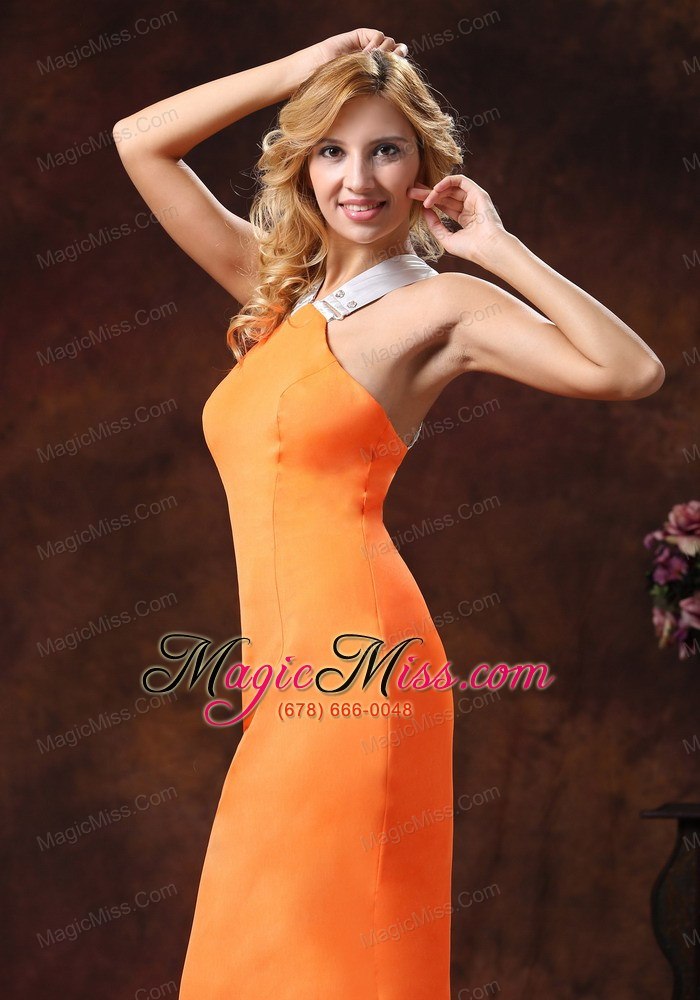 wholesale orange halter neckline satin dama dresses for quinceanera with tea-length