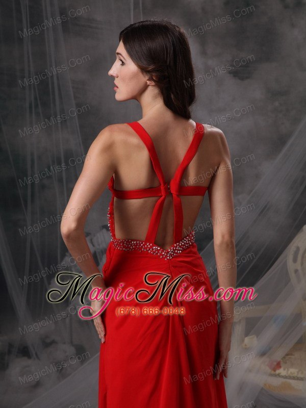 wholesale discount red empire straps prom / celebrity dress chiffon beading and ruch