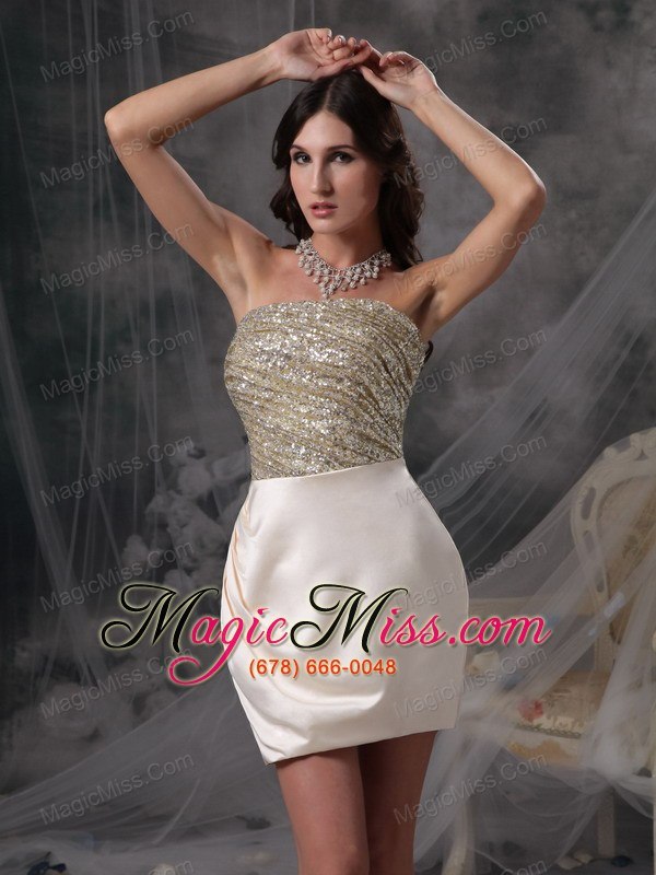 wholesale best champagne column evening dress strapless satin beading and ruch mini-length
