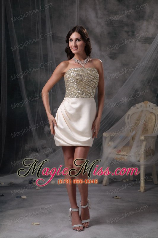 wholesale best champagne column evening dress strapless satin beading and ruch mini-length