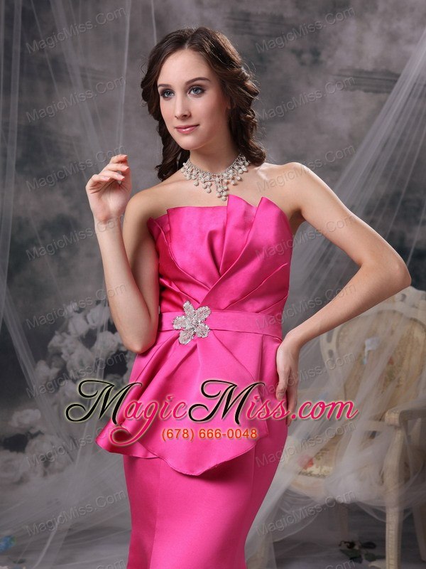 wholesale pretty hot pink mermaid evening dress strapless satin beading and ruch brush train