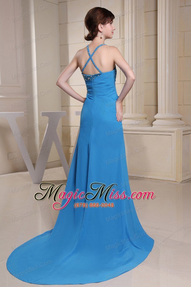 wholesale asymmetrical neckline and beading for prom dress with high slit