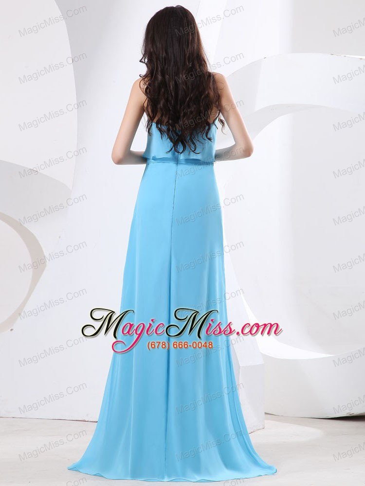 wholesale strapless and high slit for prom dress with baby blue and brush train
