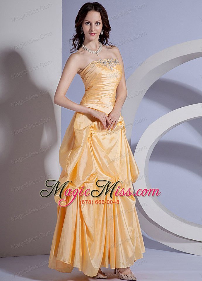 wholesale appliques decorate bodice yellow taffeta ankle-length 2013 prom dress