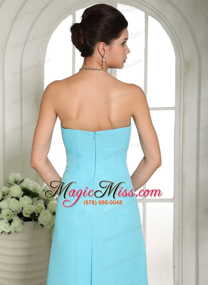 wholesale aqua blue high slit sweetheart beaded ruch 2013 prom dress for formal evening in joseph