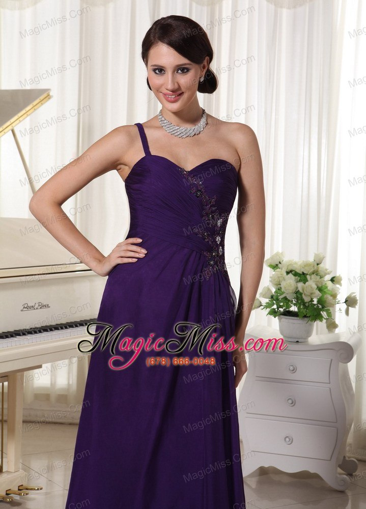 wholesale custom made dark purple chiffon one shoulder prom evening dress appliques with beading bust floor-length
