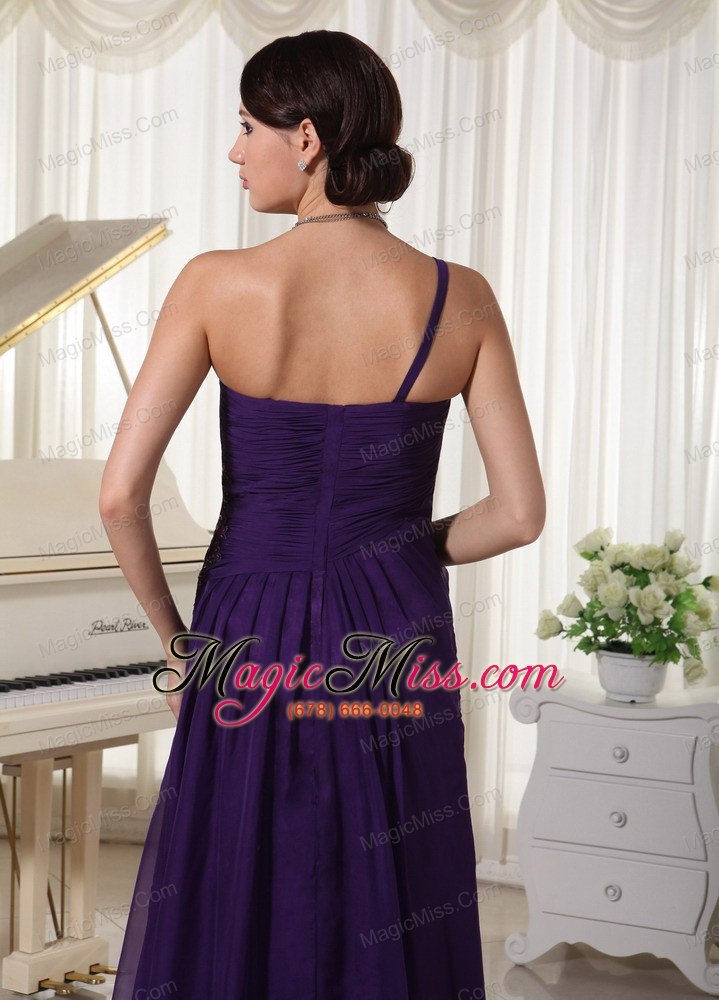wholesale custom made dark purple chiffon one shoulder prom evening dress appliques with beading bust floor-length