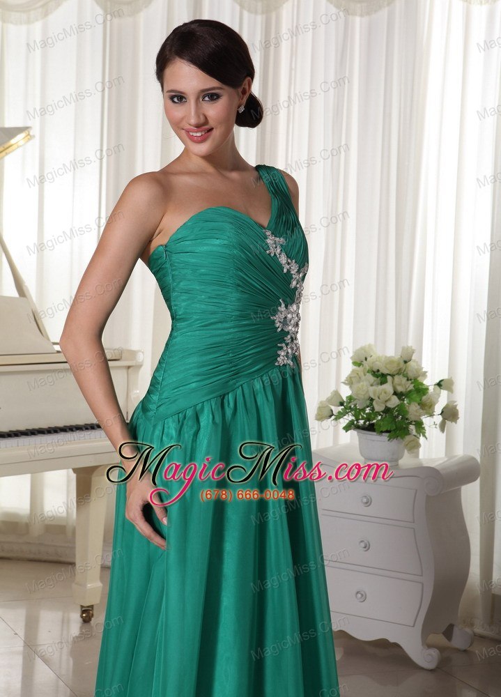 wholesale turquosie one shoulder appliques and ruch decorate bust chiffon prom dress for formal evening
