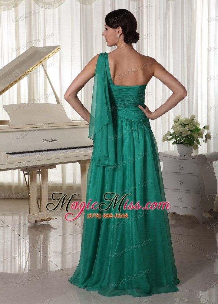 wholesale turquosie one shoulder appliques and ruch decorate bust chiffon prom dress for formal evening