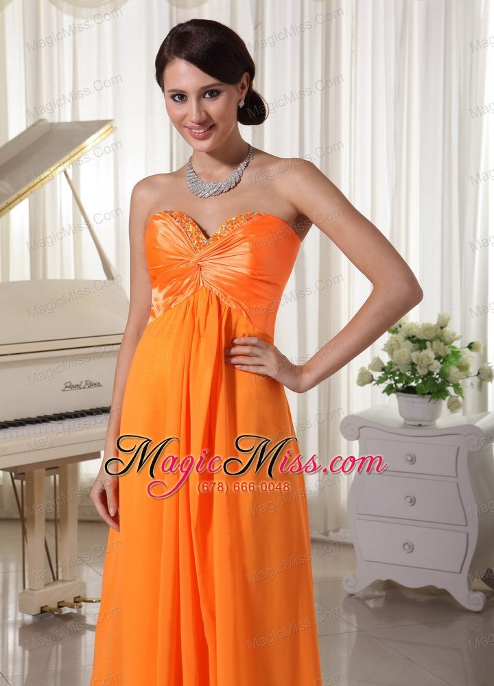 wholesale pretty orange sweetheart beaded prom / evening dress satin and chiffon