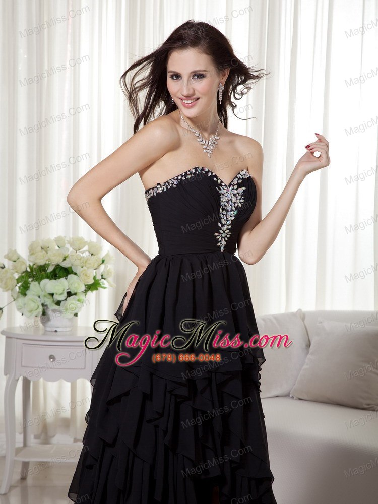 wholesale black a-line sweetheart high-low chiffon beading prom dress
