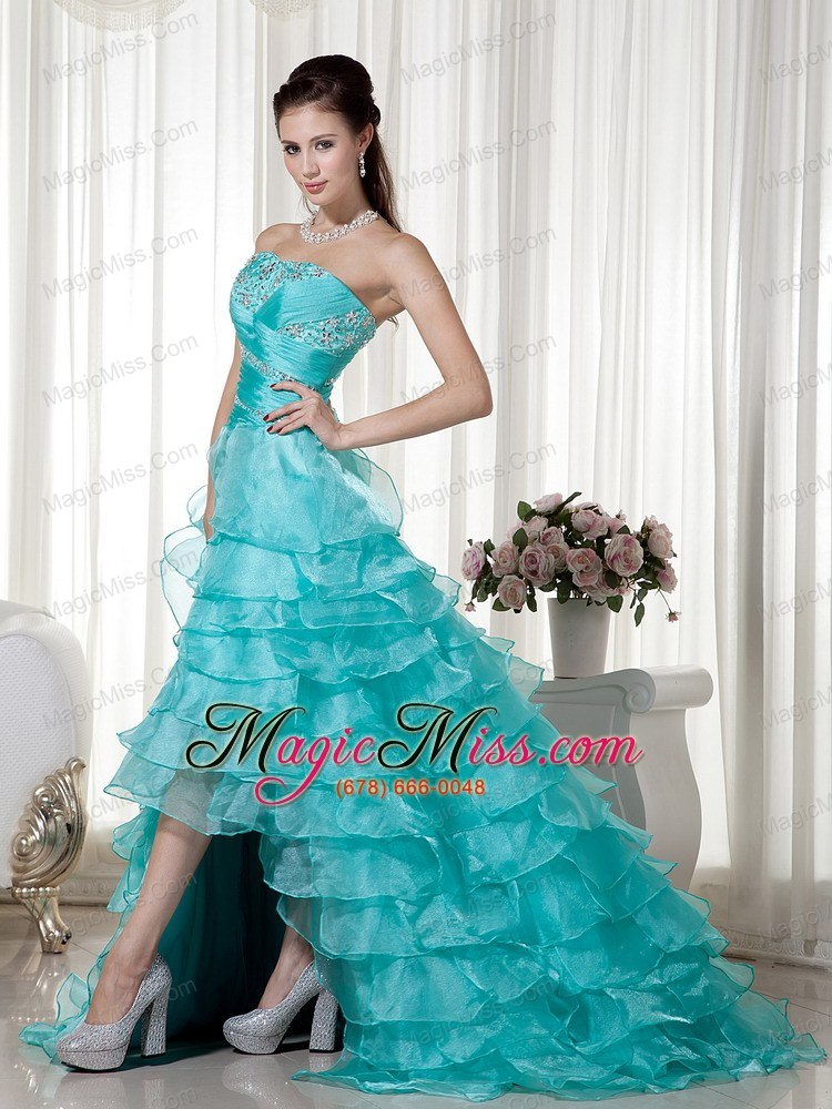 wholesale teal a-line sweetheart brush train organza beading prom / evening dress