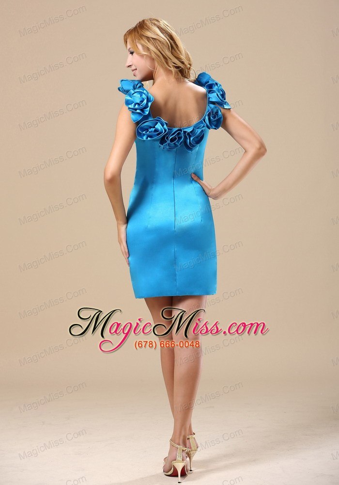 wholesale bozeman hand made flowers decorate scoop neckline mini-length taffeta deep sky blue 2013 prom / homecoming dress